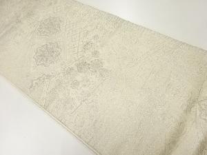 アンティーク　プラチナ二重箔地紙に菊唐草・松笹模様織出し袋帯（材料）